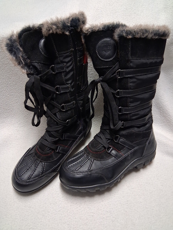 Denver Hayes Shoes - 7Denver Hayes Black Women's Faux-Fur Winter Lace-Up Boots TmaxInsulation IceGrip
